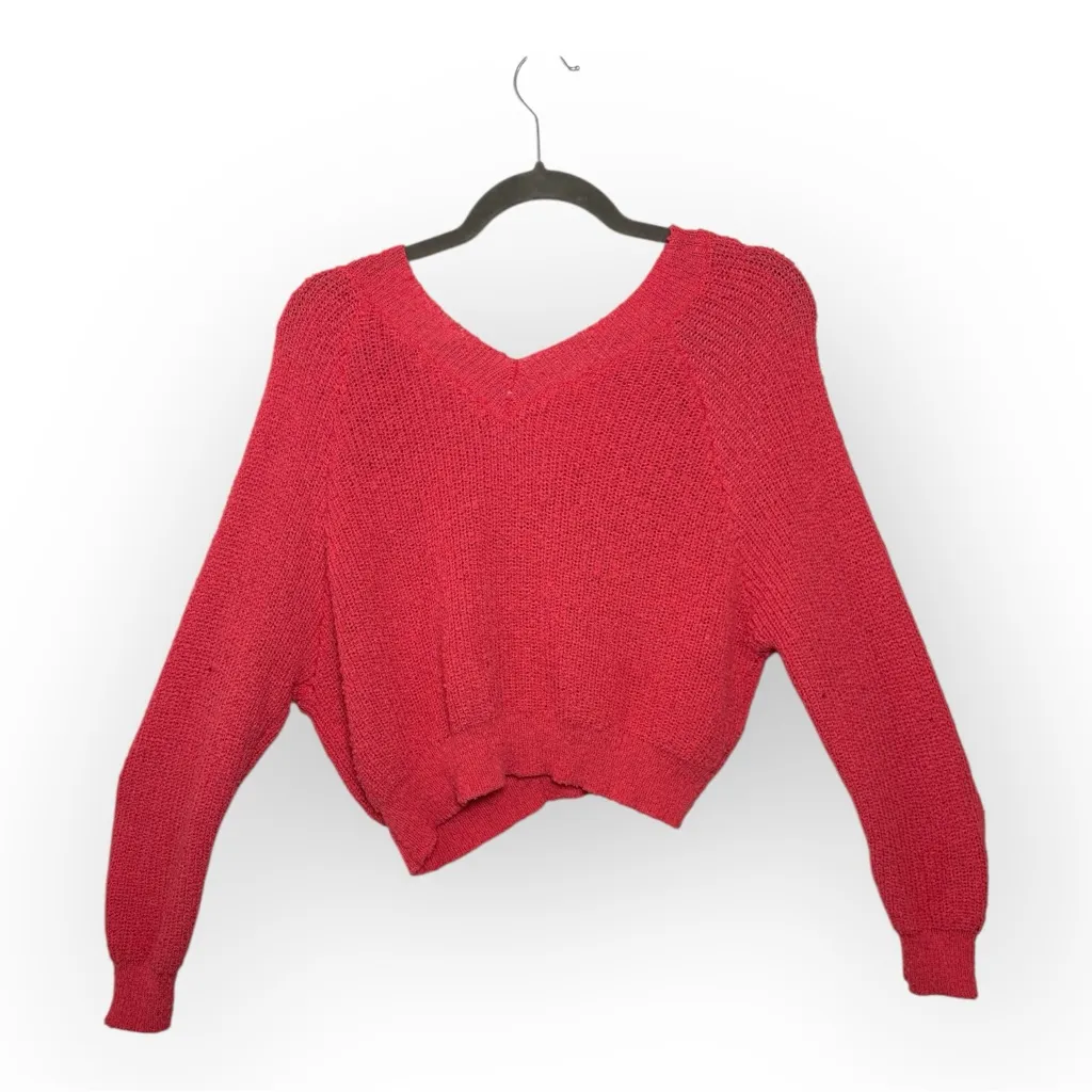 Altar’d State Coral Pink Cropped Knit V-Neck Sweater Soft Cozy Feminine XL - Image 3