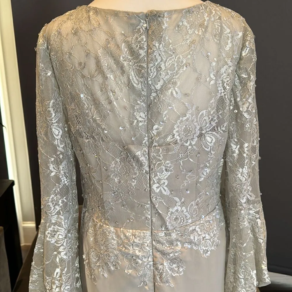 Women’s Gray Full Length Chiffon Mother of the Bride Formal Dress ZipBack Size M Size M - Image 7