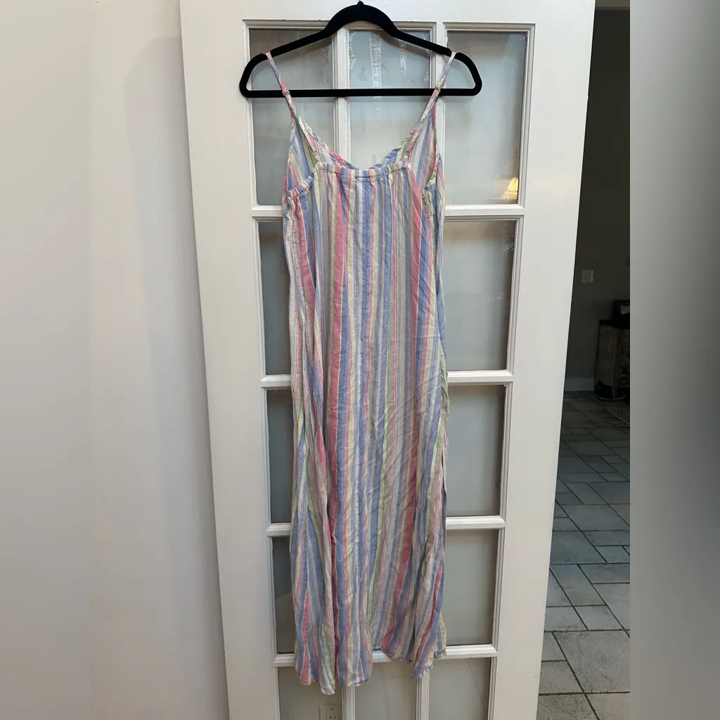 C&C California 100% Linen Rainbow Pastel Striped Maxi Midi Dress Size Small S - Image 6