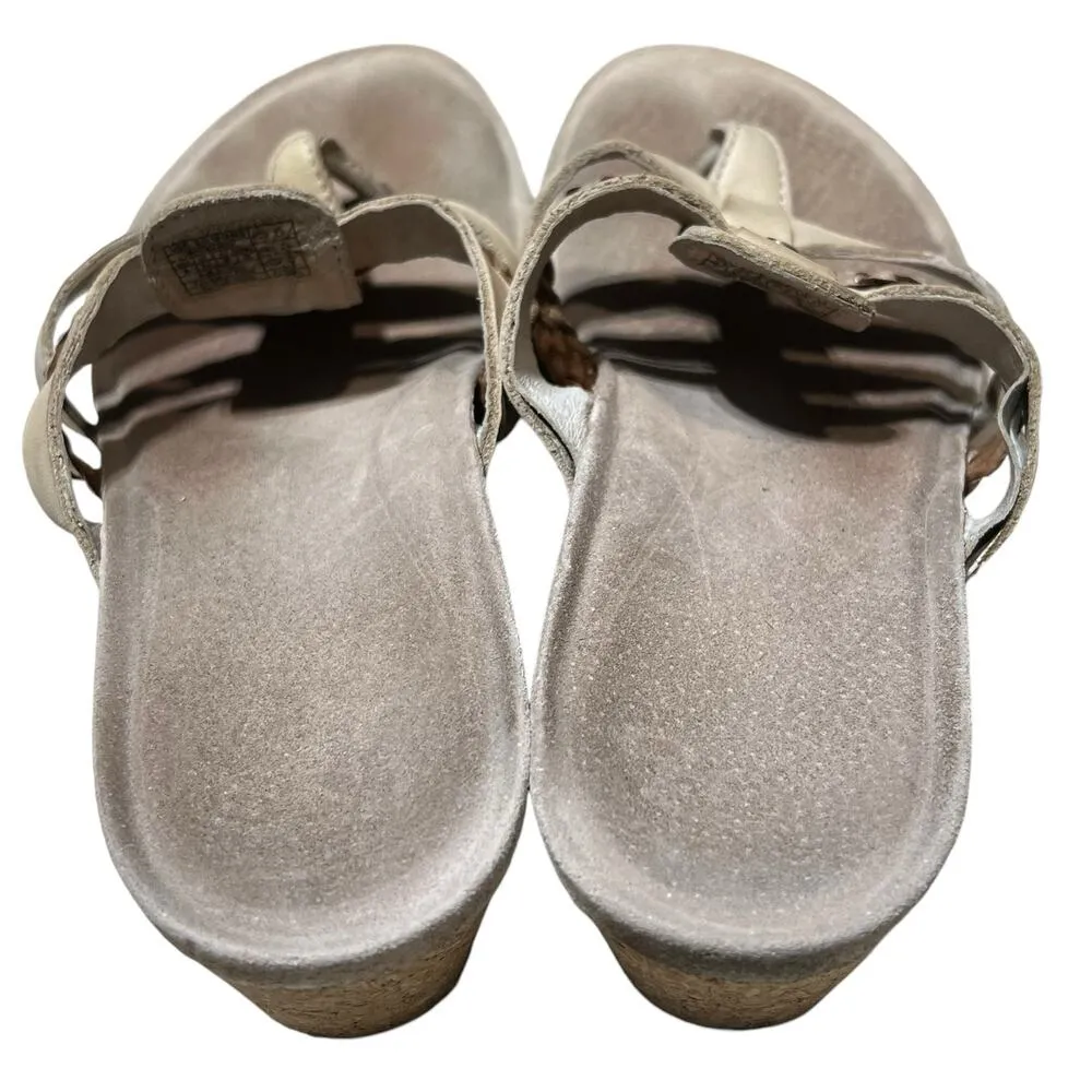 UGG Sandals Womens 8 Tan Leather Maddie Wedge Cork Slip On Braided Strap Comfort - Image 8
