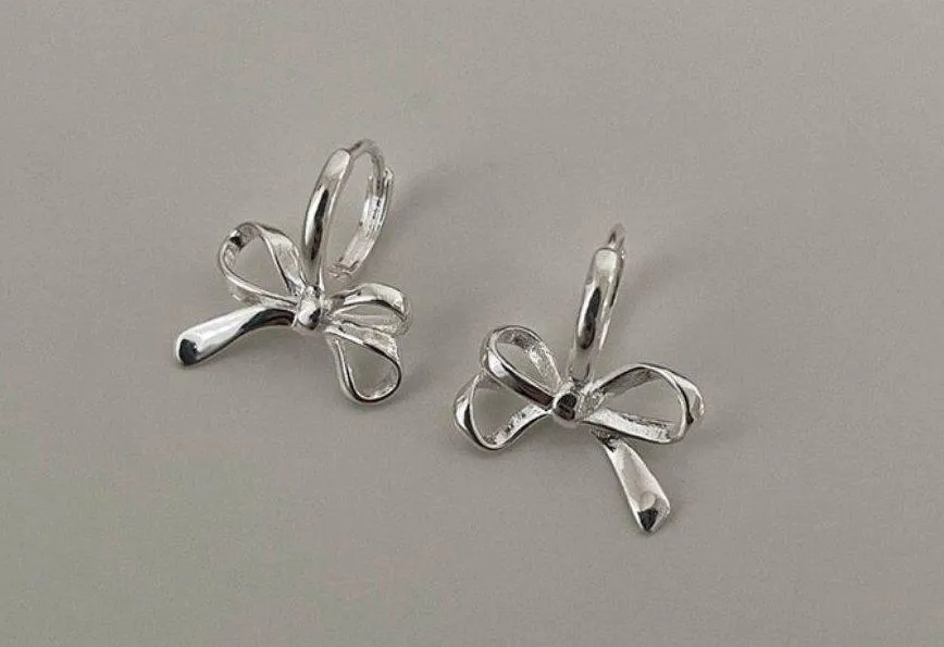 Huggie Bow Hoop Earrings for Women Silver - Image 3