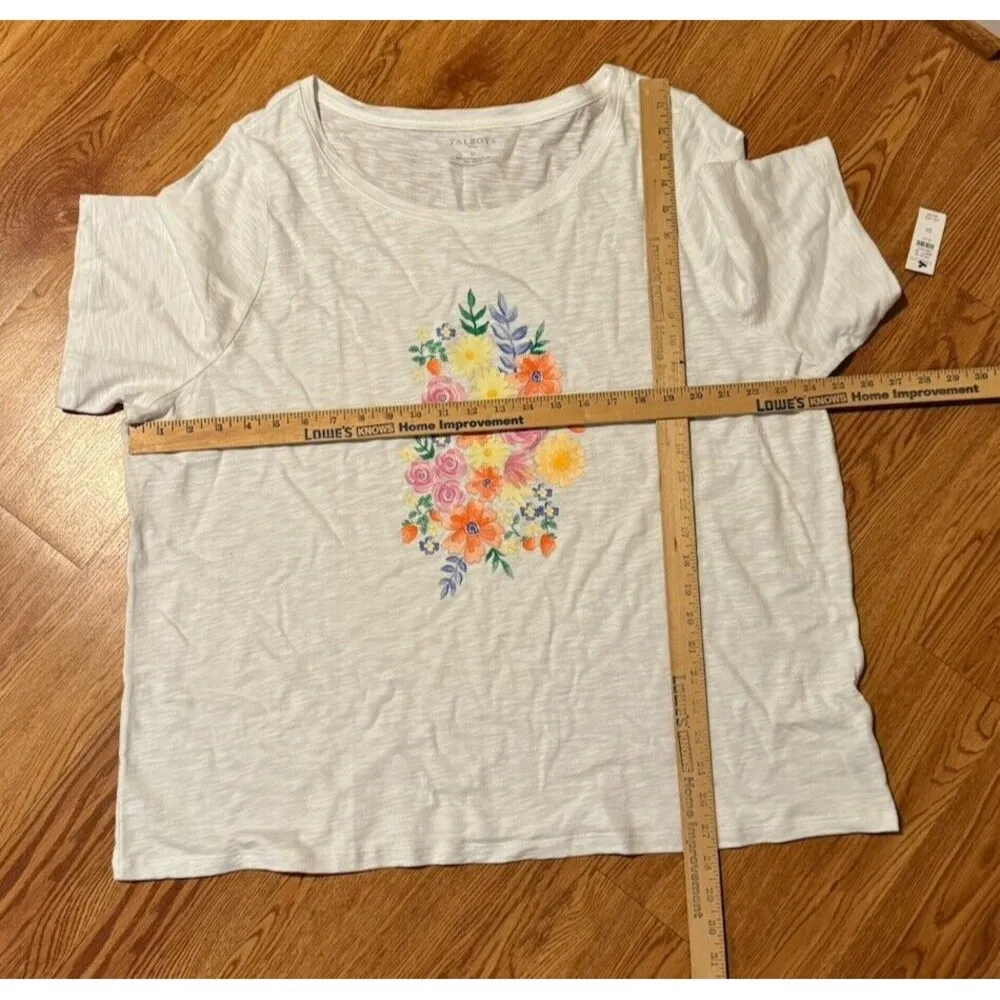 Talbots Floral Bouquet Cotton Blend T-Shirt Plus Size 3X White Short Sleeve New - Image 5
