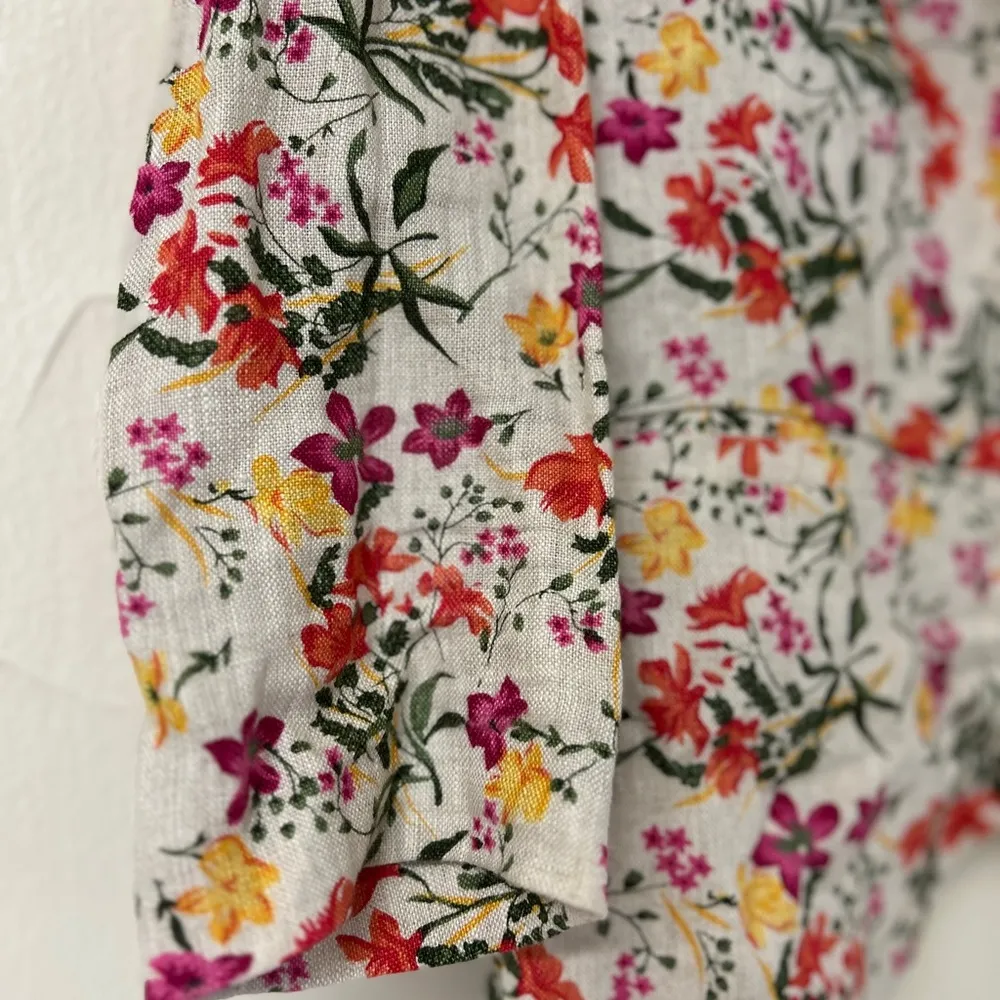 Forever 21 Red & beige‎ Floral Blazer Lightweight Suit Jacket size XS 100% Linen - Image 2