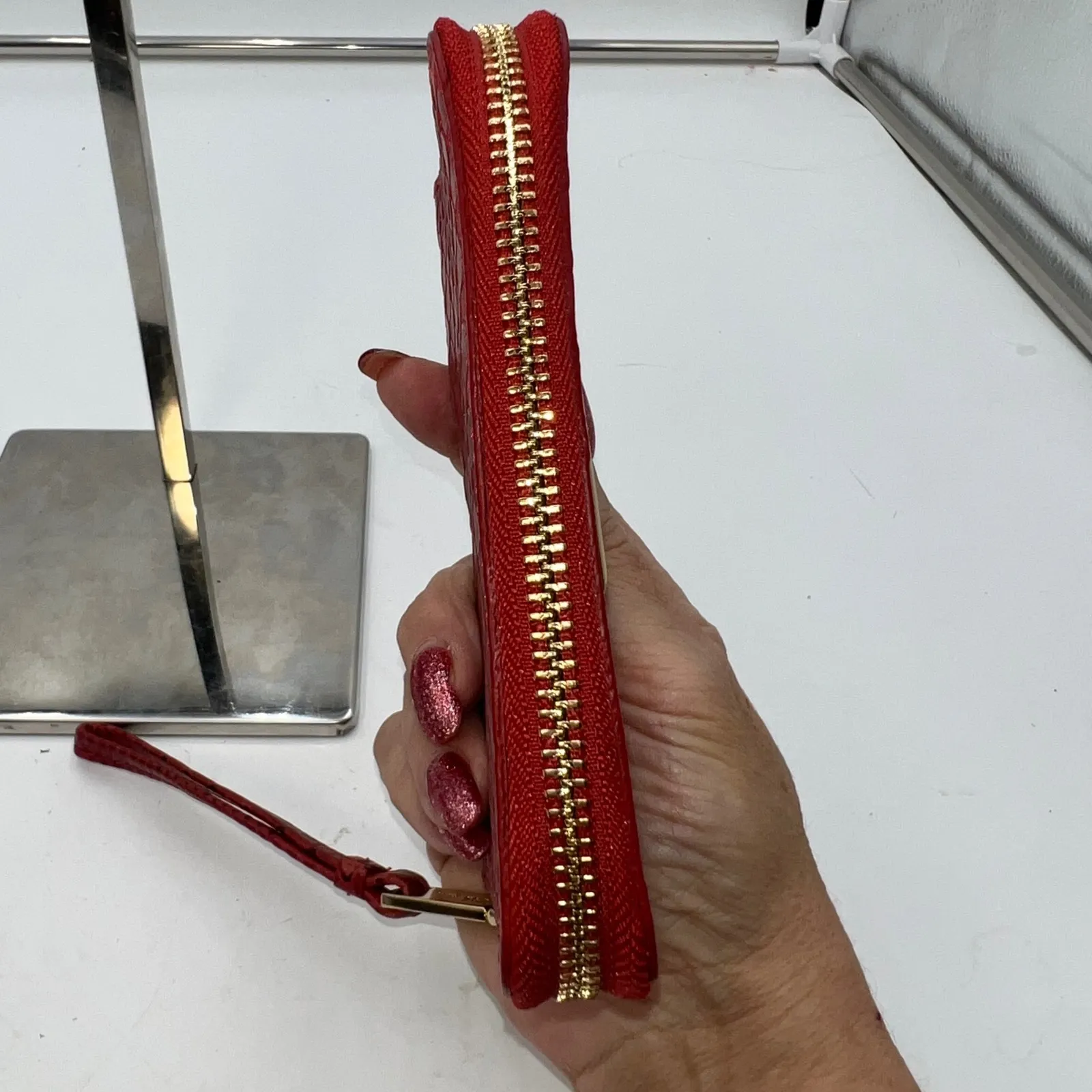 Cole Haan Red Snakeskin Wristlet Wallet Clutch Card Holder Zip Around - Image 10