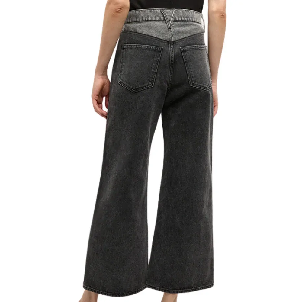 Veronica Beard Taylor Two-Tone Wide Leg Crop Jeans Size 24 in Volcanic Stone - Image 3