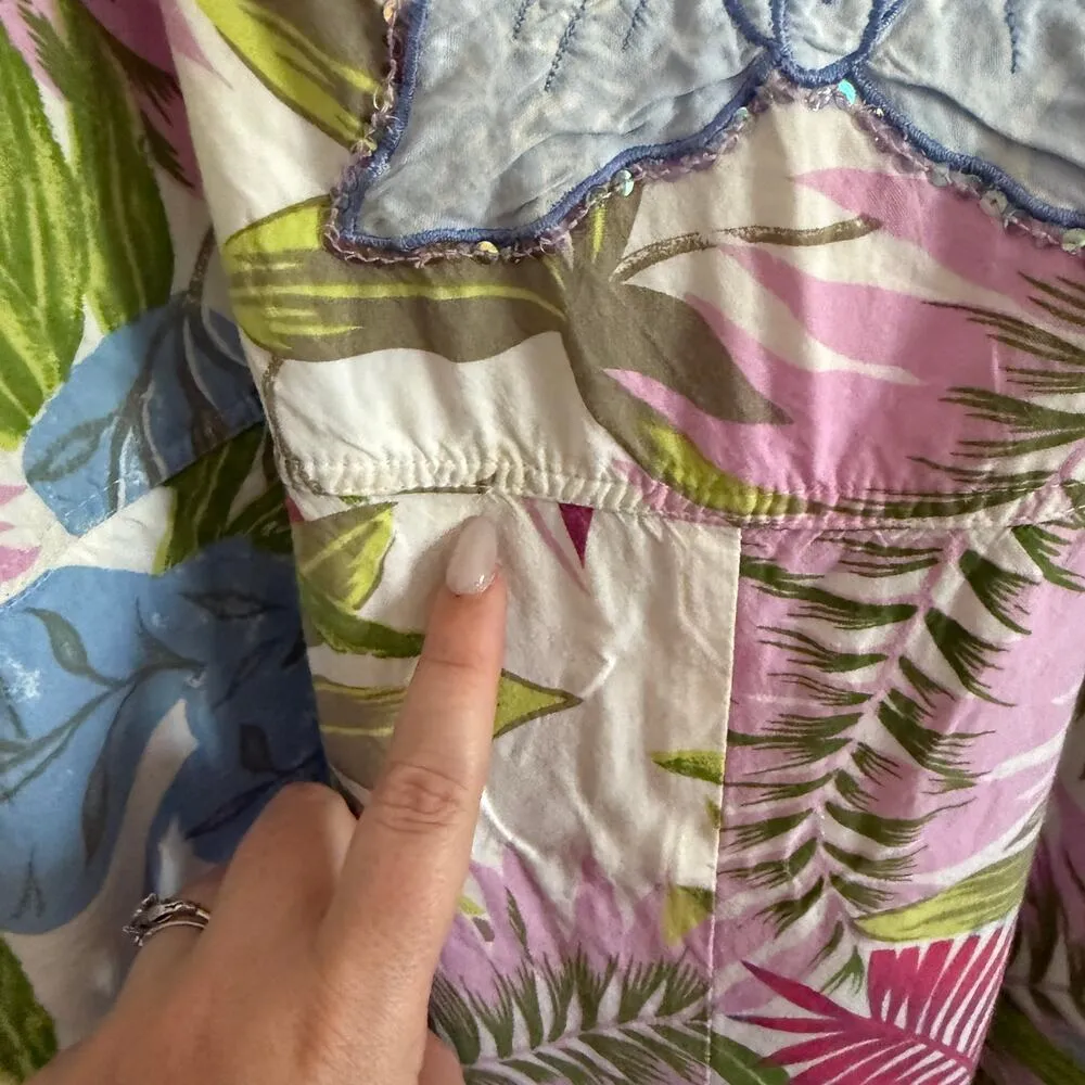 FAITH by Celia Forrester 90s Vintage Pastel Floral Beaded Ankle Length Overalls Size L - Image 8