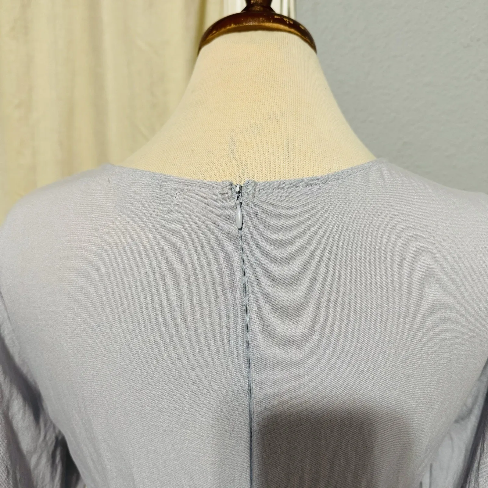 Polagram Light Blue Embroidery Long Sleeves Cottagecore Peasant Zippered Dress S - Image 9