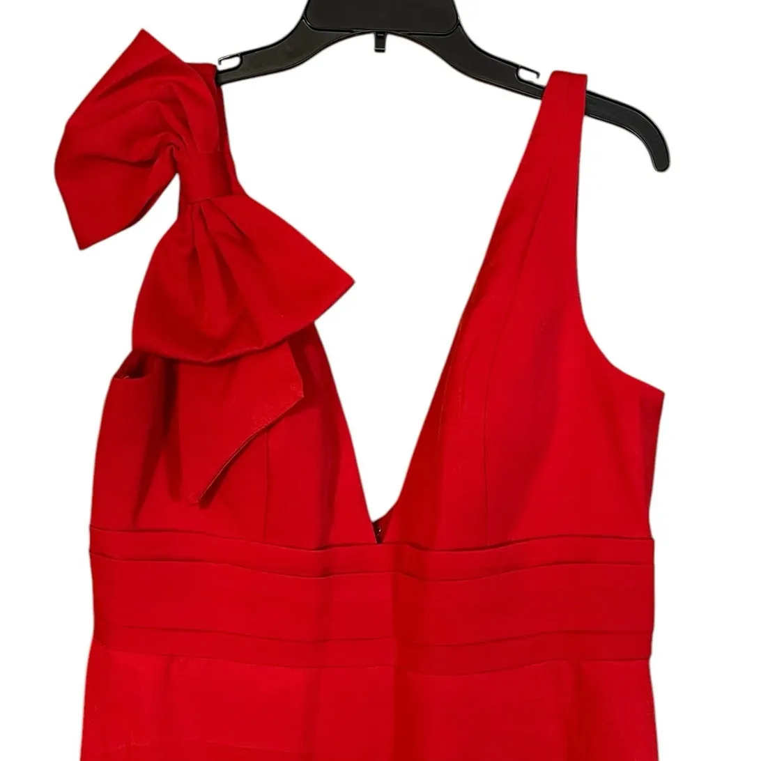 Mac Duggal Size 12 NEW Style 49454 Red Sleeveless V Neck Bow Detail Mermaid Gown - Image 5