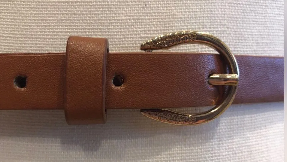 Brown Belt with Gold Buckle Faux Leather Fashion Accessory Size Medium - Image 2