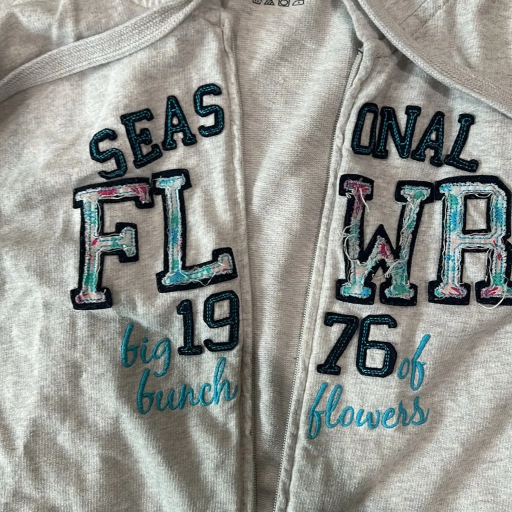 Gray Azura seasonal FLWR zip up hoodie. Blue Size L - Image 2