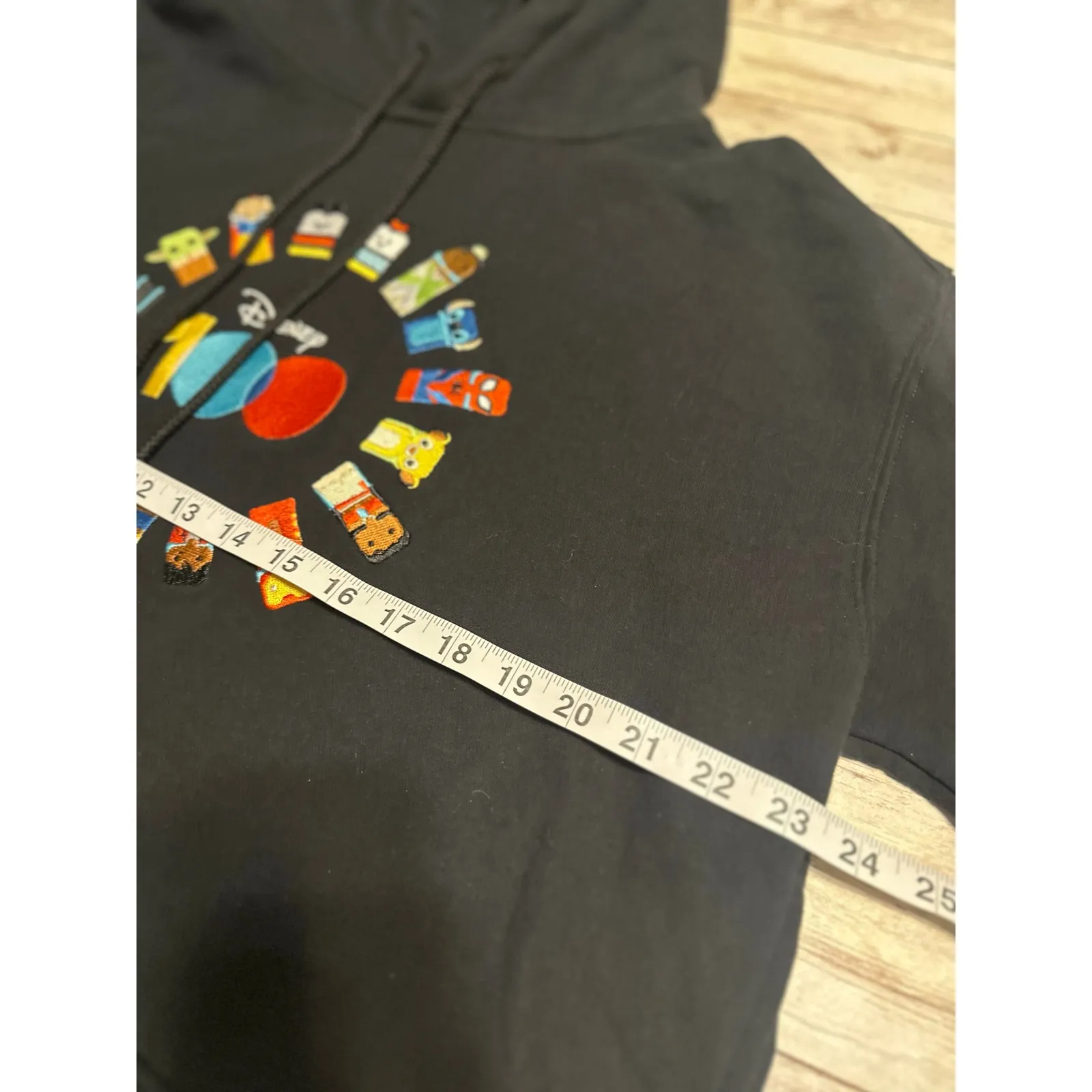 Disney 100 Cropped Hoodie Women's Large Black Embroidered Hooded Sweatshirt NWOT - Image 7