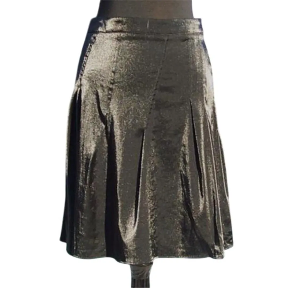Cache Black Luxe Pleated Metallic Sheen Skirt New Event Stretch New NWT $168 - Image 2