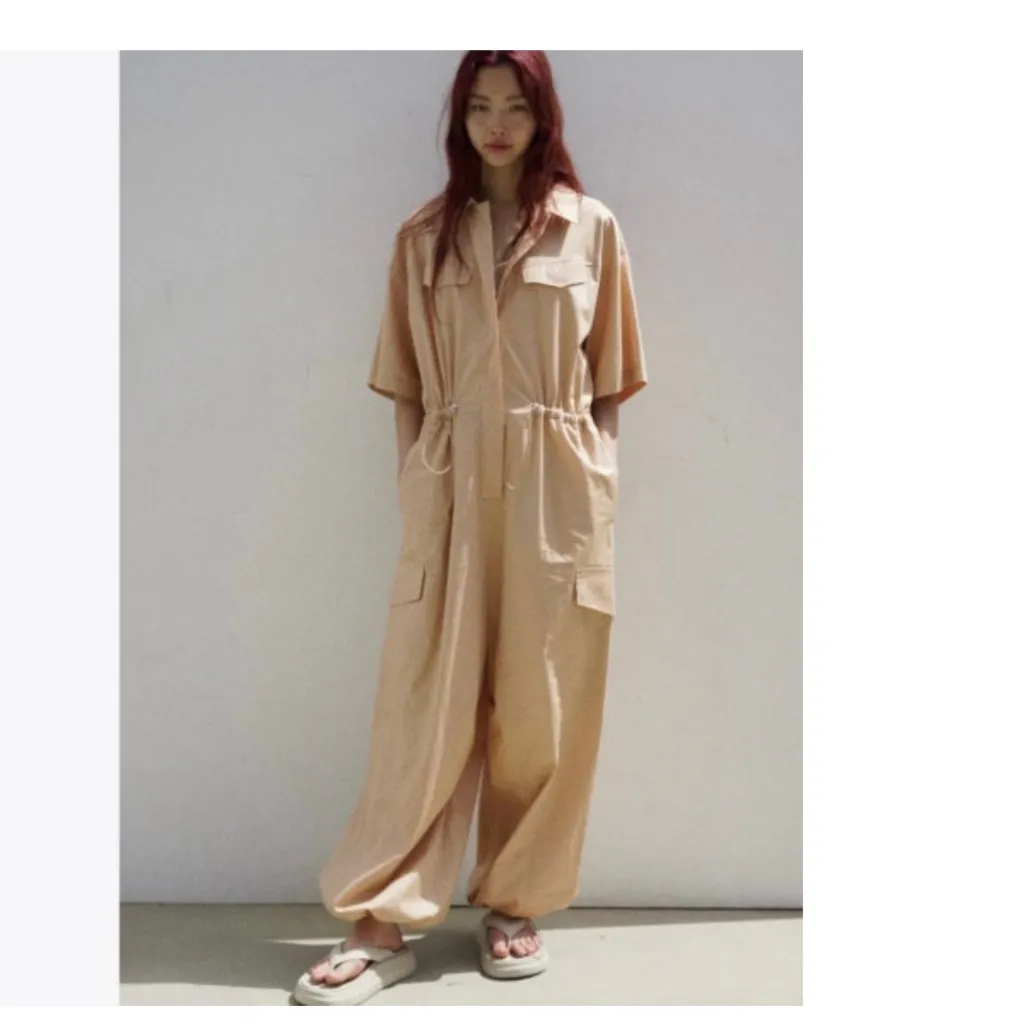 NWOT Zara Gabardine Utility Bob Cargo Relax Fit Jumpsuit Bloggers Fav - Image 2