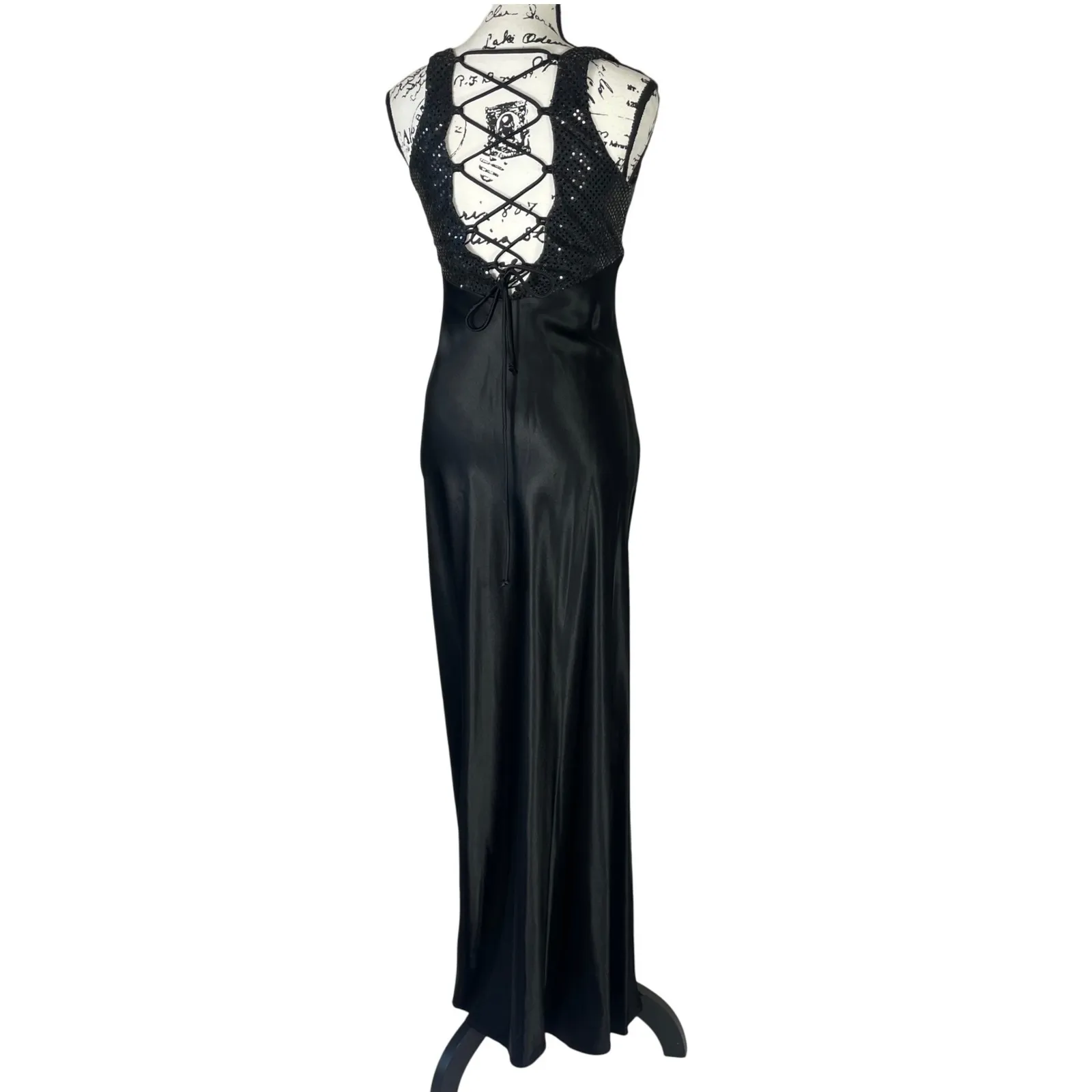 Vintage Y2K Jump Apparel‎ Co. Black Sequin Satin Gown Lace - Image 6