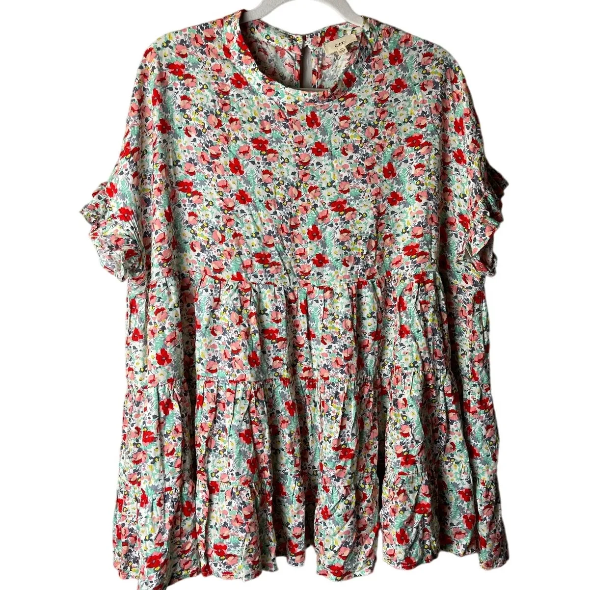 OTT Full On Love Top in‎ Mint Coral Ruffled & Flowy Babydoll Top Size 1X Green - Image 5