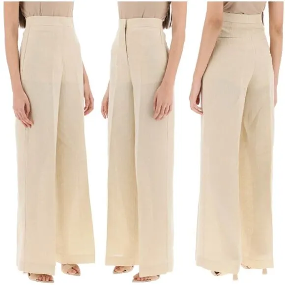 MVP Wardrobe Malibù High Waisted Wide Leg Palazzo Pants Beige Women's 38 / US 4 - Image 2