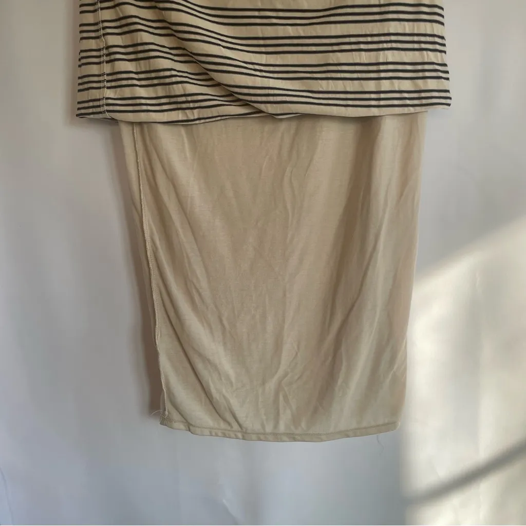 Max Studio Women’s Maxi Pencil Skirt Tan Navy Blue Stripes Size Large Lined - Image 4