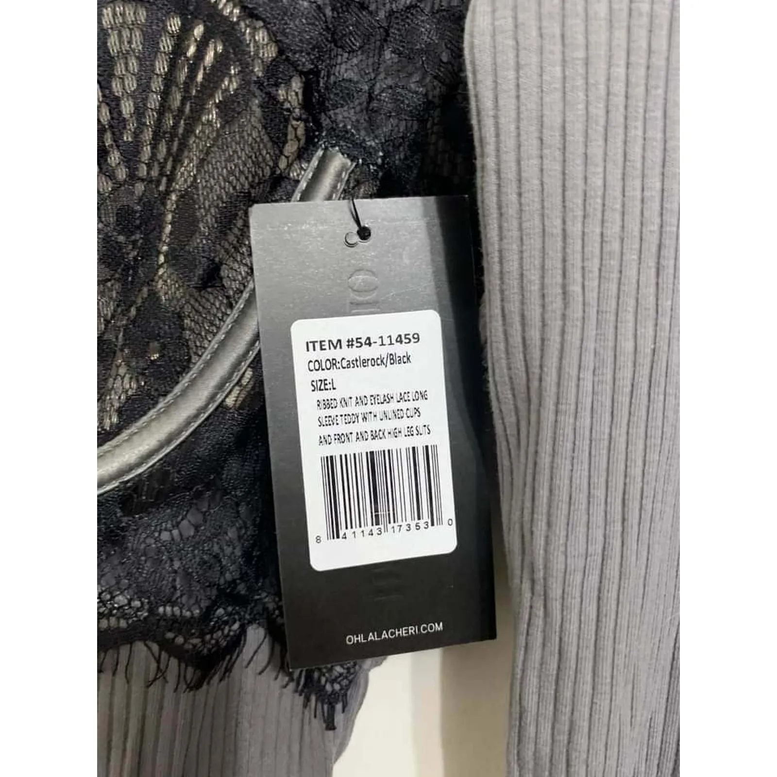 OH LA LA CHERI Women's Rib Knit And Eyelash Lace Teddy Grey Black Size L NWT‎ Size L - Image 9