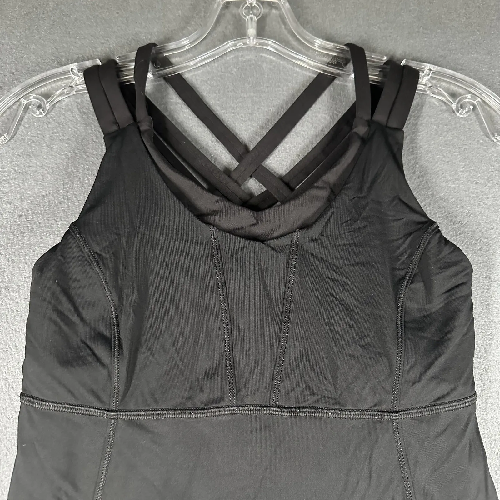 Lululemon Beat The Heat Tank Womens 4 Black Strappy Built In Bra Tennis Running - Image 2