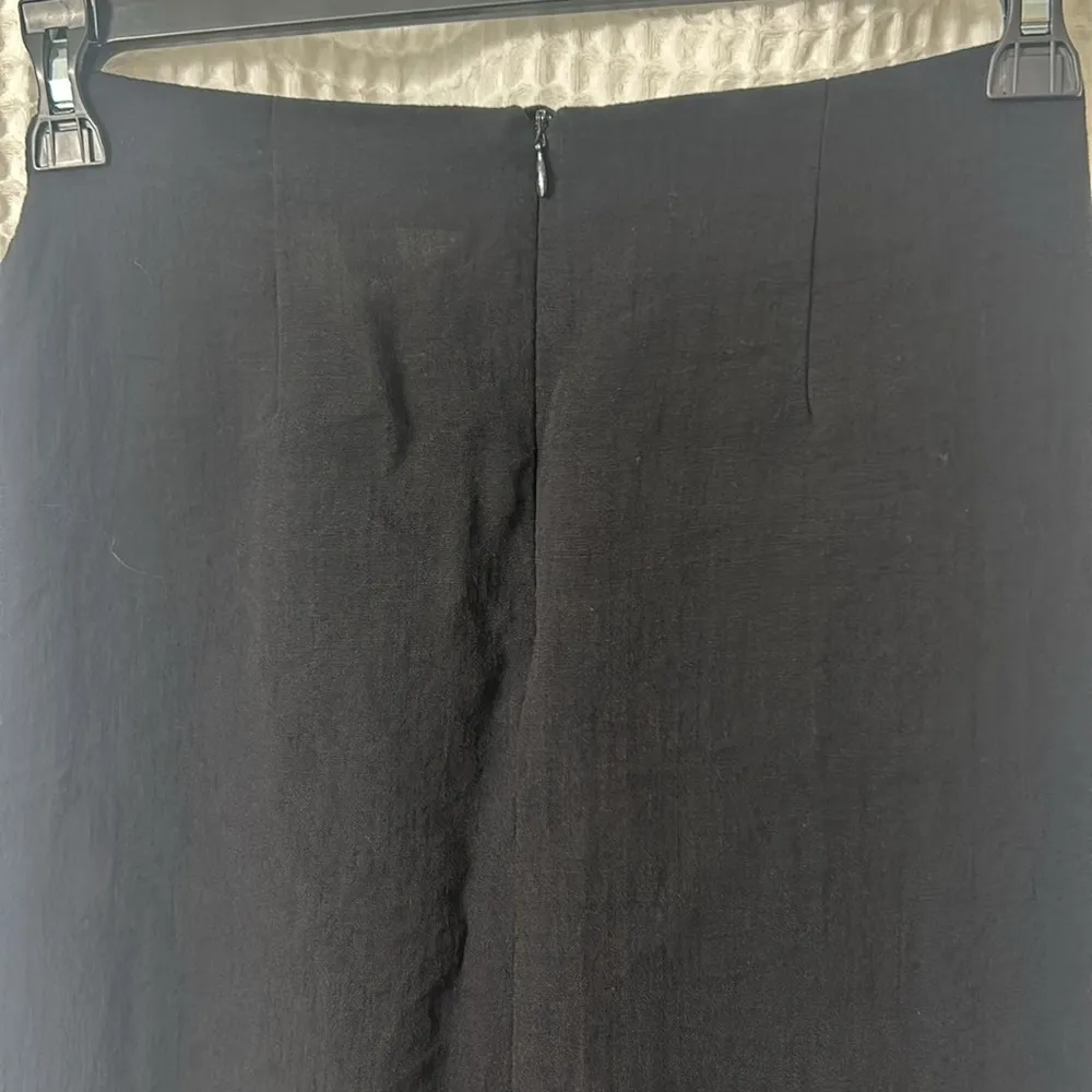 Knot Detail Linen Blend Black Midi Skirt with Slit H&M Size 8 - Image 11
