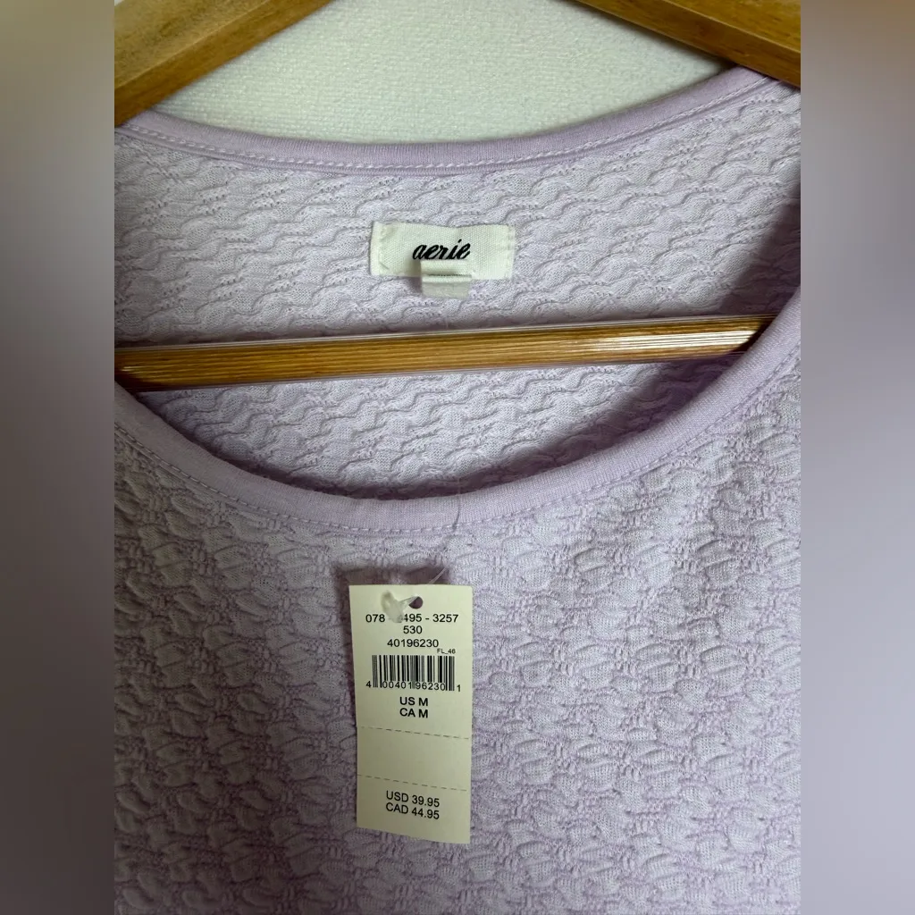 Aerie Lavender Women’s Textured Cropped Long Sleeve Top Coquette Balletcore Sz M - Image 5