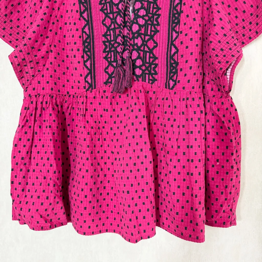 Knox Rose Embroidered Flutter Shortsleeve Top Valentine’s in Polka Dots Pink M - Image 5