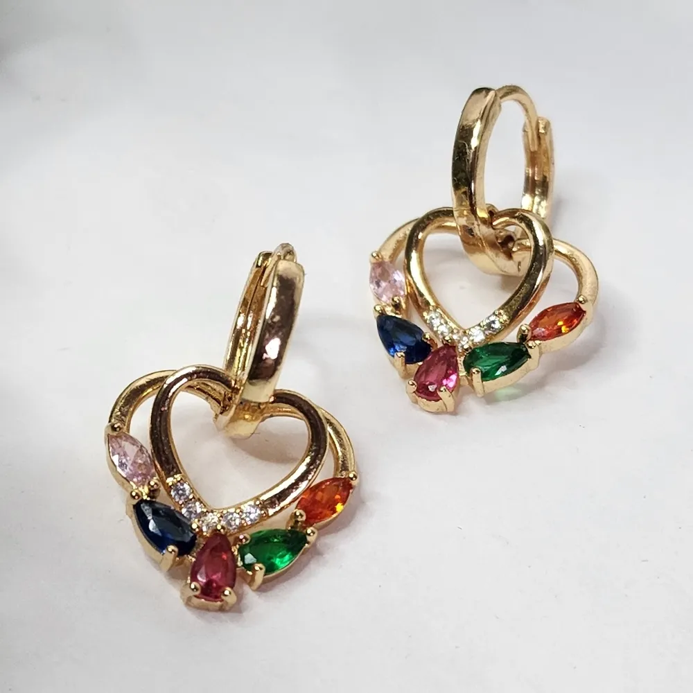 Gold Filled Double Heart Huggie Hoop Earrings - Image 2
