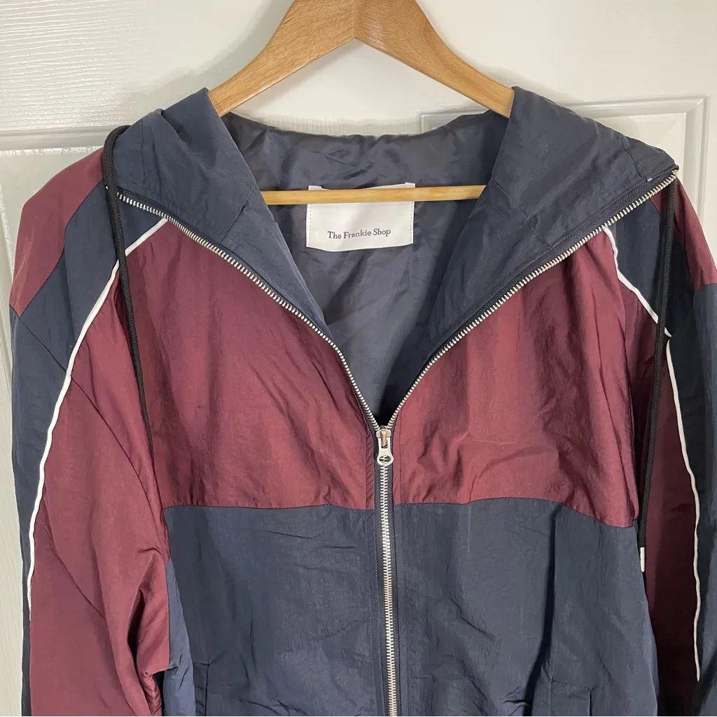 The Frankie Shop Navy Blue & Burgundy Windbreaker Jacket preppy all weather - Image 4