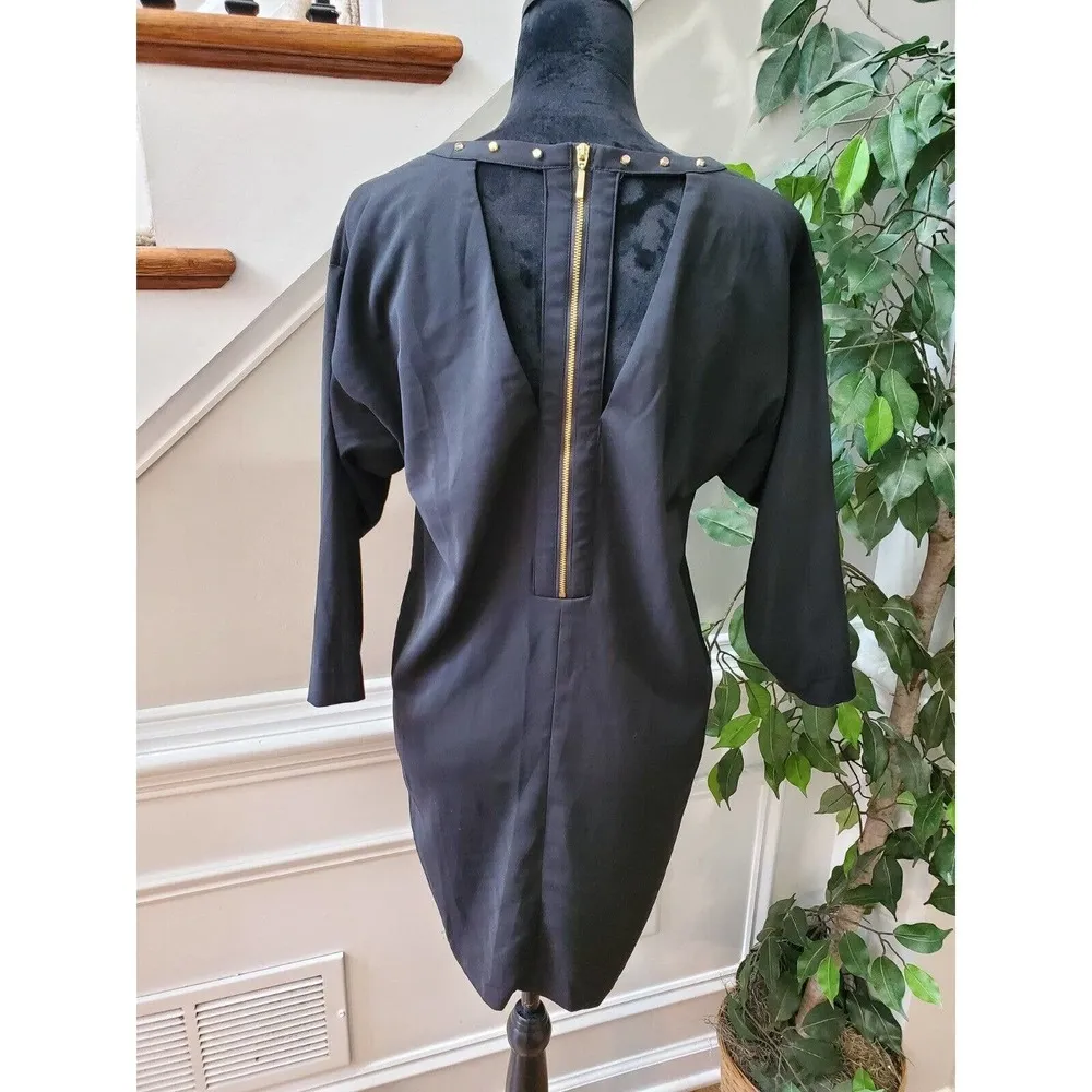 H&M Womens Black Solid Polyester Round Neck Long Sleeve Knee Length Dress Size 6 - Image 6