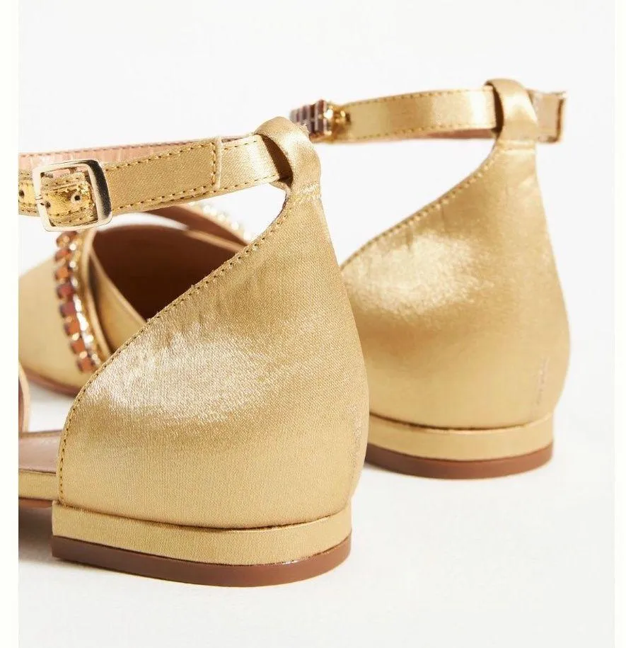 Satin Pointed-Toe Embellished Slingback Flats - Image 4