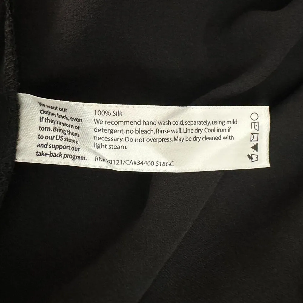 Eileen Fisher 100% Silk Short Sleeve Black Shift Dress Midi Size Medium - Image 4