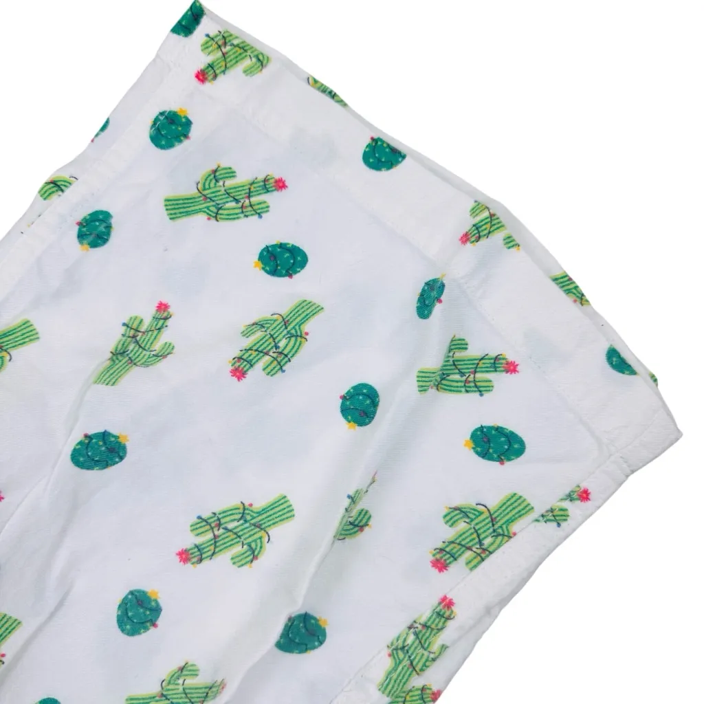J. Crew Cactus Christmas Tree Lights Holiday White Flannel Pajama Bottom Pants M Size M - Image 4