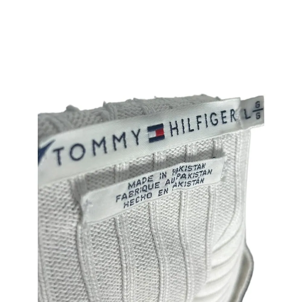 Vintage Tommy Hilfiger‎ L Ribbed White Sweater Tee Classic Flag Logo 90s Iconic - Image 4