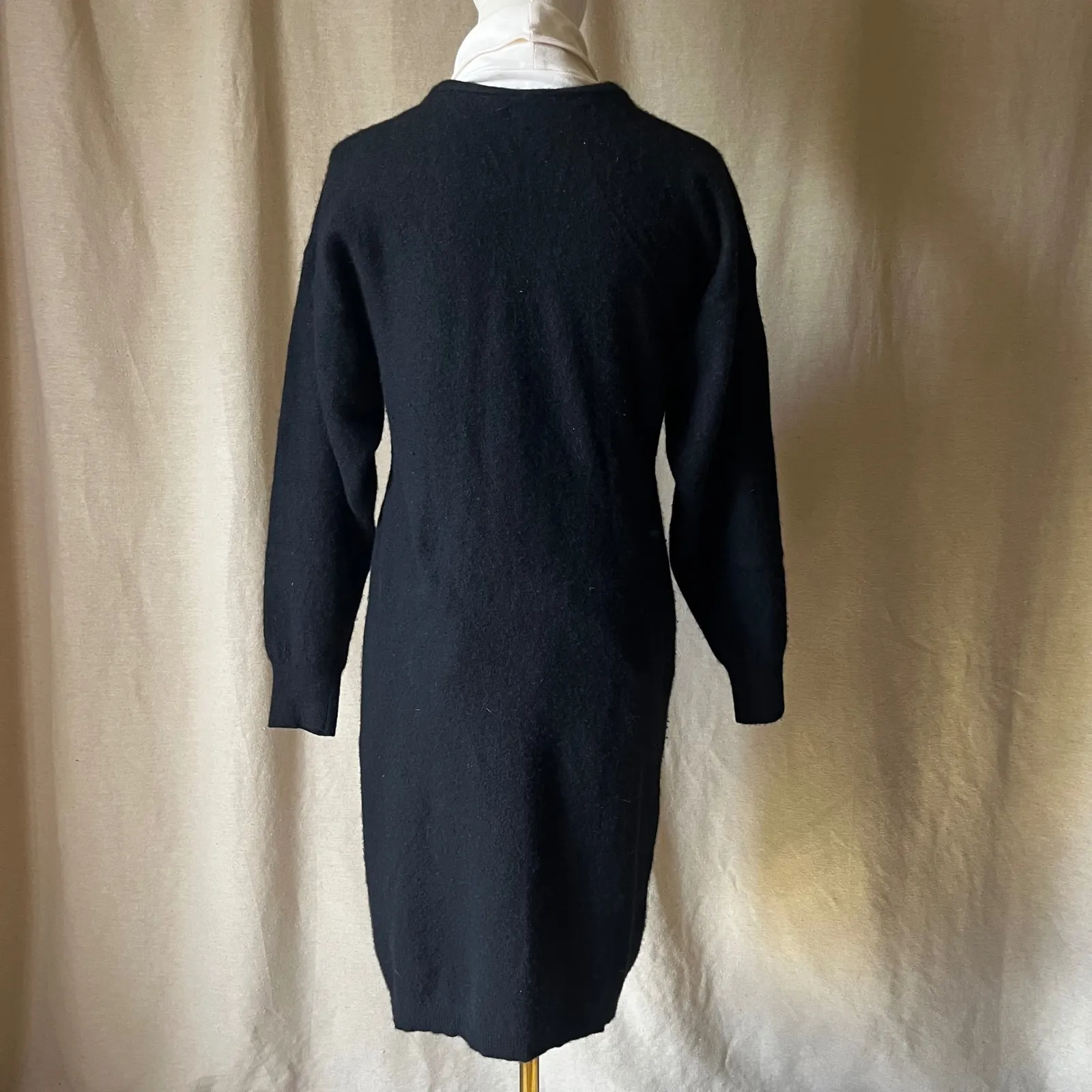 Vintage‎ Marion Roth Italy Black Angora Blend Longline Cardigan Sweater Dress M Size M - Image 5