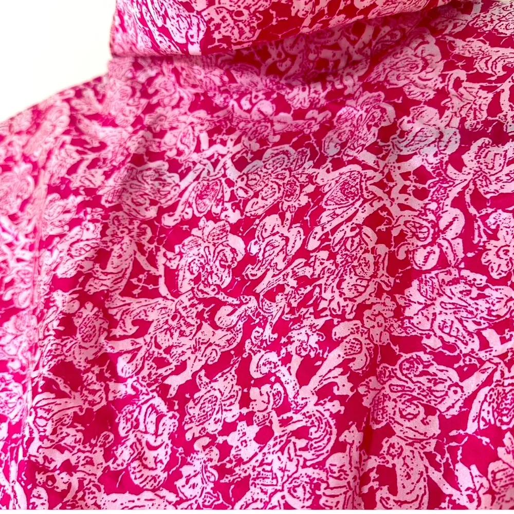 100% Silk Vintage button down Neckerchief floral blouse pink white size M Size M - Image 6