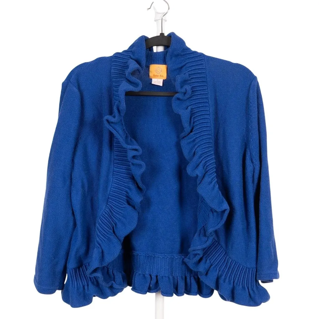 Ruby Rd Ruffle Cardigan Sweater XL Womens Blue Cotton Blend Knit Grammacore - Image 1