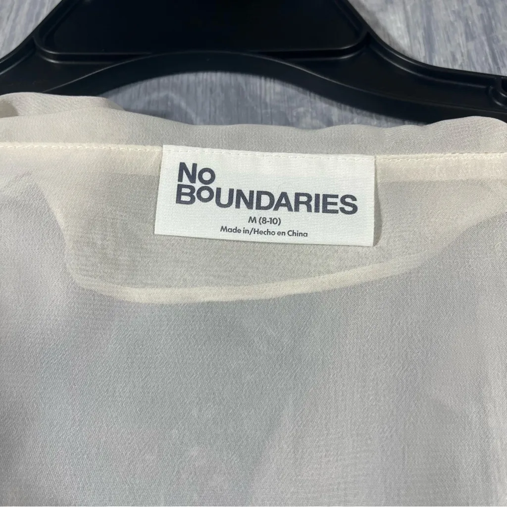 No Boundaries Ivory Ruffle Tie-Front Crop Top  Blouse; Medium, NEW - Image 5