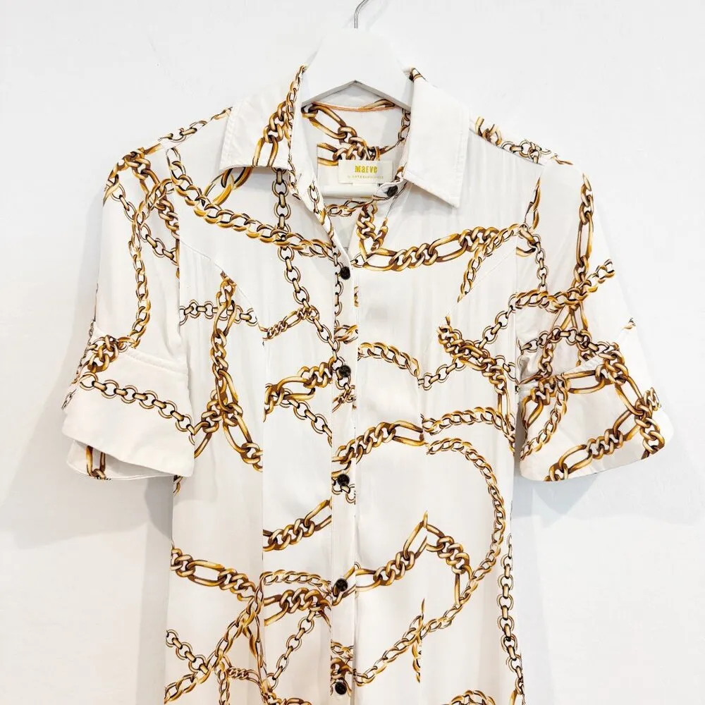 Maeve Chain Maxi Shirt Dress Anthropologie in Cream Resortwear Vacation Size XXS - Image 5
