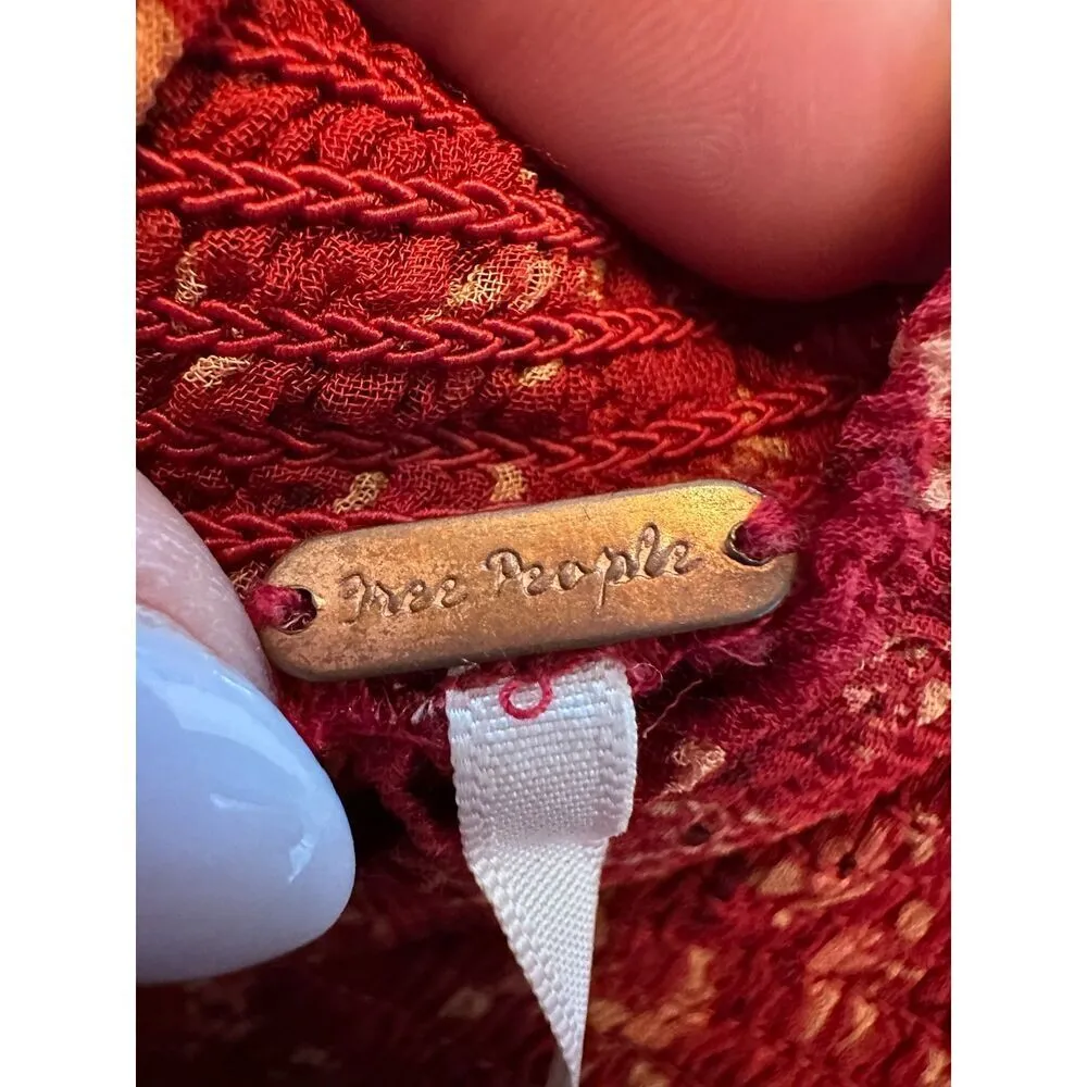 Free People Roma Blouse Red Sheer  Puffy Sleeve Boho Bohemian Top Size XS - Image 9