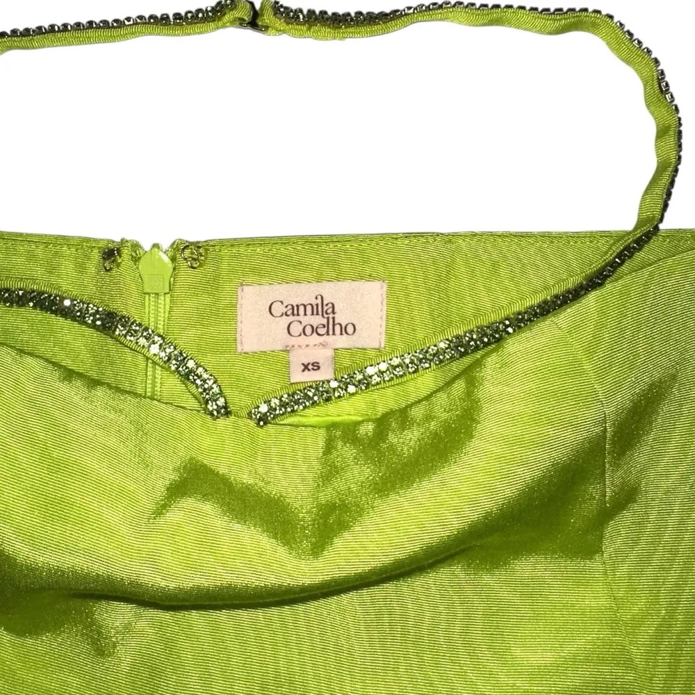 Revolve Camila Coelho Hannah Rhinestone Green Mini Skirt XS in Green Apple - Image 4