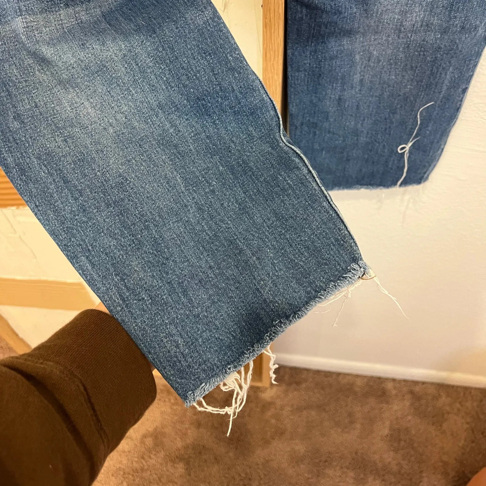 Madewell High Rise Slim Cropped Raw Hem The Boyjean Dark Wash Jeans 32 - Image 5