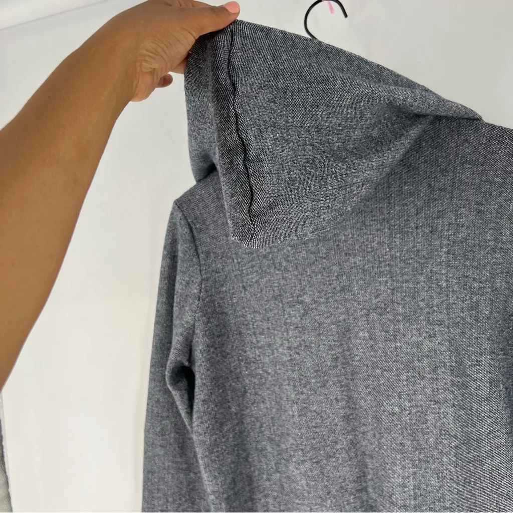 Blue Soft Knit Raw Edge Open Front‎ Hooded Longline Sweater Jacket Minimalist - Image 11