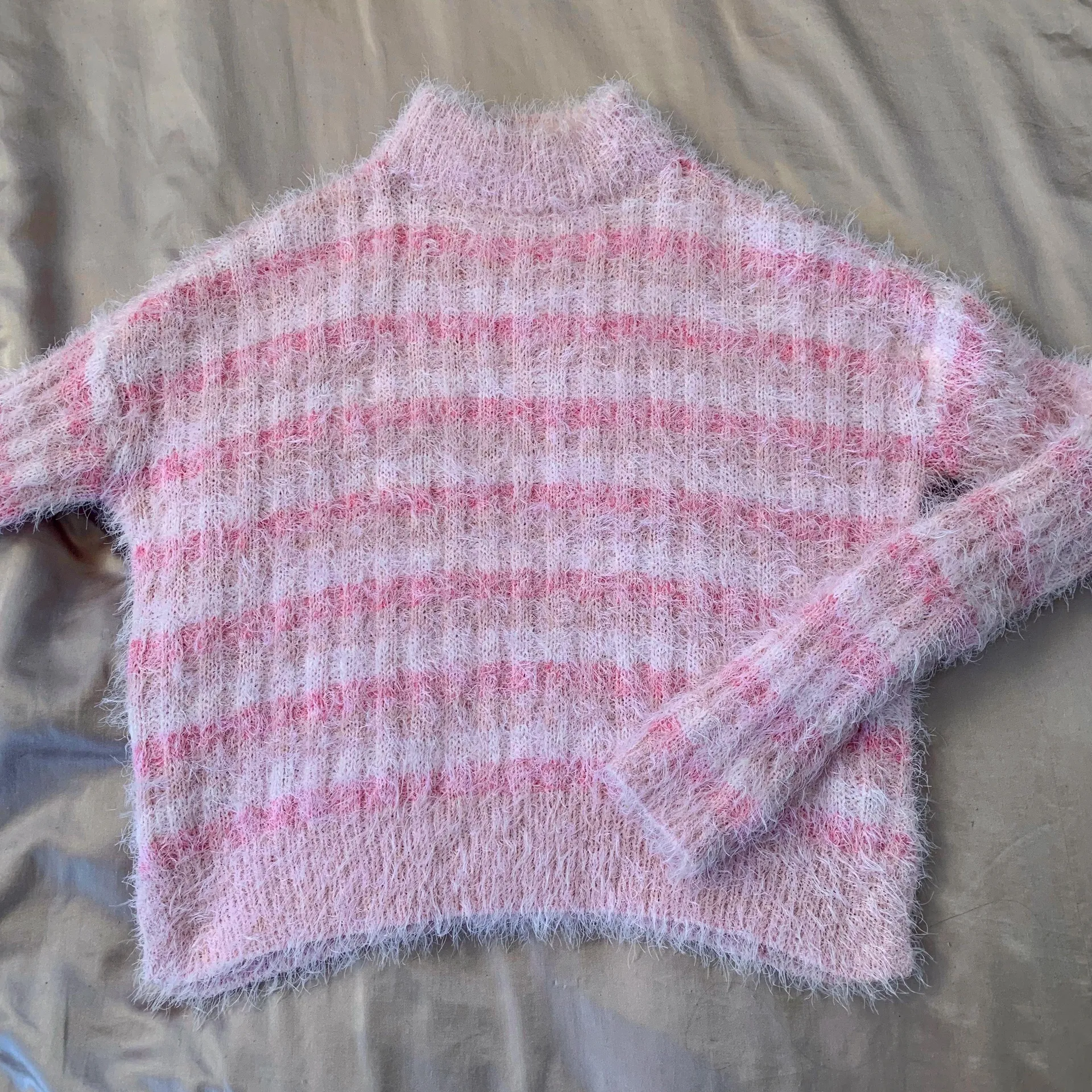 Candies Fuzzy Pink Striped Mock Neck - Image 2