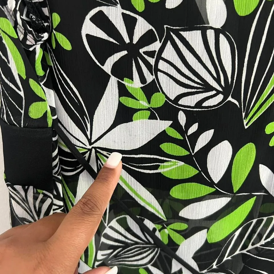 Y2K GREEN AND BLACK AGENDA FLORAL PRINT SHEER TIE‎ BACK TANK TOP Size XL - Image 8