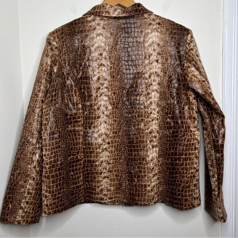 Vintage Selene Sport Faux Croc Reptile Print Zip Blazer Jacket Women’s Size 12 Brown - Image 5