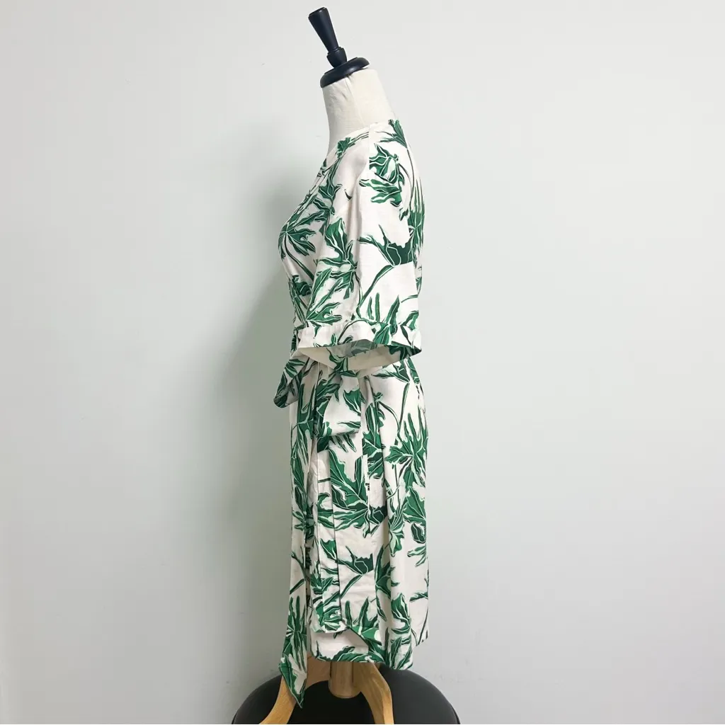 Emily McCarthy Pale Pink Green Tropical Leaves True Wrap Short Sleeve Dress XL - Image 4