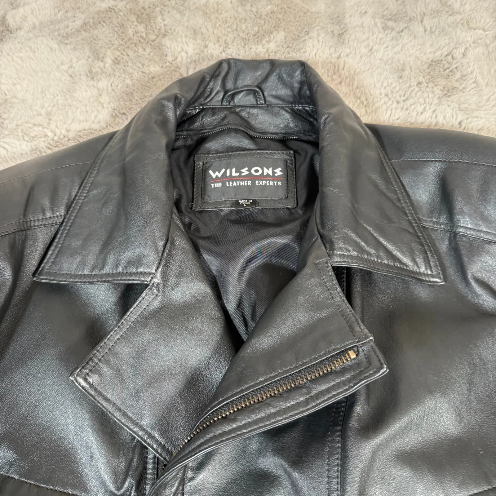 Vintage Wilson's Women's Mid Length Leather Waist Tie‎ Jacket Size L Moto Black Size L - Image 7