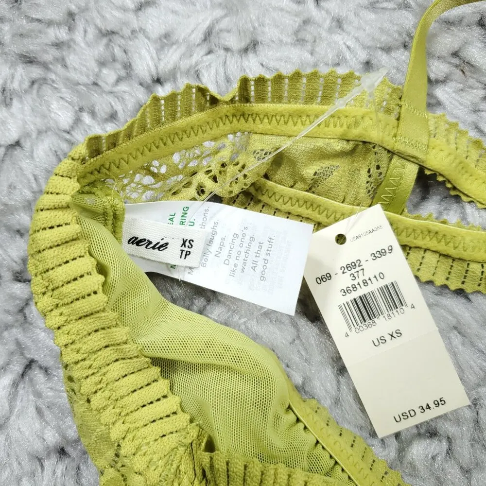 Aerie Coral Lace Bandeau Bralette Yellow Size XS Unlined Stretch Mesh - Image 4