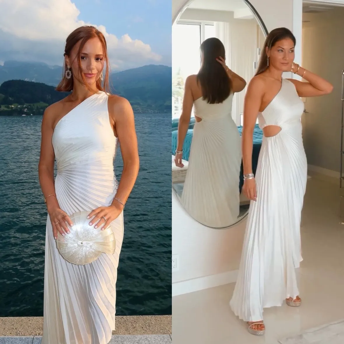 A.L.C. Dahlia Dress One Shoulder Whisper White Cutout Pleated Crepe Maxi Size 8 - Image 2