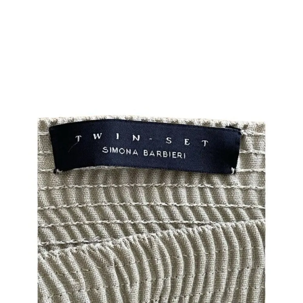 Twin Set Simona Barbieri Linen Dress Spaghetti Strap Beaded Accent Sz L Smocked Size L - Image 4